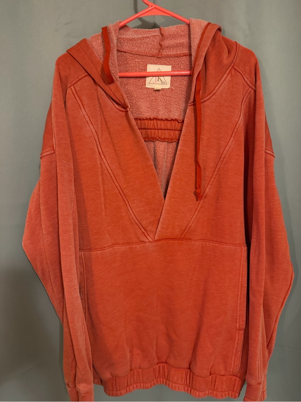 JK Designs Rust V-Neck Hoodie Pullover